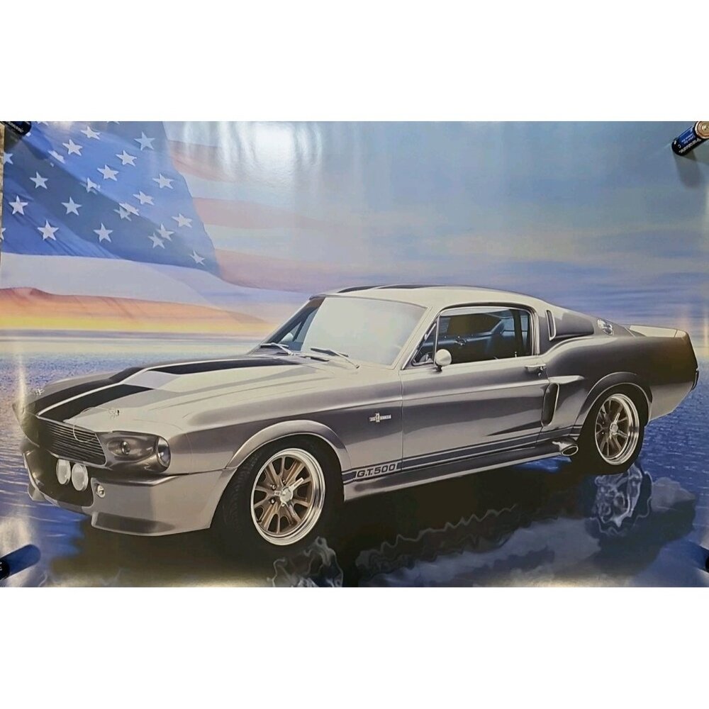 Ford Mustang GT 500 American Flag Poster 24x36 Fully Laminated No Pin Holes